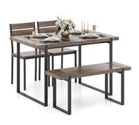 Costway 4PCS Dining Table Set for 4 Wooden Rectangular Kitchen Table in Grey COSTWAY Grey