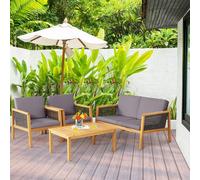 Costway 4Pcs Patio Acacia Wood Furniture Set Outdoor Pe Rattan Conversation Set