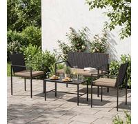 Costway 4PCS Patio Furniture Set Outdoor Rattan Chairs&Loveseat w/Coffee Table in Khaki COSTWAY Khaki