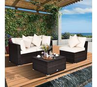 Costway 4Piece Patio Furniture Set Outdoor Rattan Wicker Sofa & Ottoman Set in White COSTWAY White