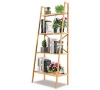 Costway 4Tier Ladder Shelf Bamboo Bookshelf Bookcase Storage Organizer Plant Stand in Natural COSTWAY Natural
