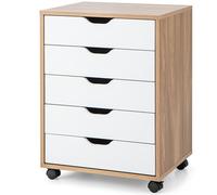 Costway 5 Drawer Rolling Storage Cabinet Mobile Chest Of Drawers Wooden Dresser Organizer Natural