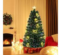 Costway 5 FT Optical Fiber Christmas Tree Pre-Lit Artificial Xmas Tree in Green COSTWAY Green