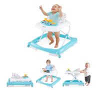 COSTWAY 5 in 1 Baby Walker, Foldable Push Along Walkers with Adjustable Height, Removable Cushion, Music & Lights, Toddler First Steps Early Development Toy for Babies 7-14 Months (Green)