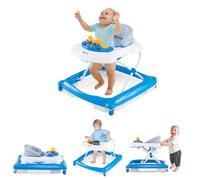 COSTWAY 5 in 1 Baby Walker, Foldable Push Along Walkers with Adjustable Height, Removable Cushion, Music & Lights, Toddler First Steps Early Development Toy for Babies 7-14 Months (Blue)