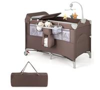 Costway 5-In-1 Portable Pack And Play Foldable Baby Nursery Center-Brown