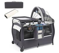 Costway 5 in 1 Portable Pack & Play Baby Nursery Center w/Bassinet in Charcoal COSTWAY Charcoal