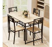 Costway 5 Pcs Dining Table Set Industrial-Style Kitchen Table & 4 Chairs in Natural COSTWAY Natural