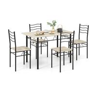 Costway 5 PCS Dining Table Set w/ Rectangular Tabletop Industrial Kitchen Table 4 Chairs Set in Natural COSTWAY Natural