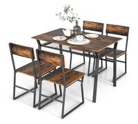 Costway 5 PCS Industrial Dining Table Set Rectangular Kitchen Table W/ 4 Chairs Metal Frame in Brown COSTWAY Brown