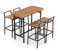 Costway 5 Piece Acacia Wood Bar Table & Chairs Set Patio Bistro Set For 4