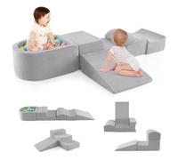 Costway 5-Piece Climb And Crawl Playset Soft Climbing Blocks With Ball Pit Grey