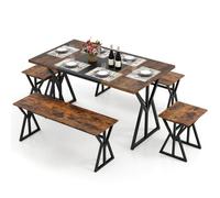 Costway 5-Piece Dining Room Set For 4-6 People Industrial Rectangular Kitchen Table With 2 Benches & 2 Stools