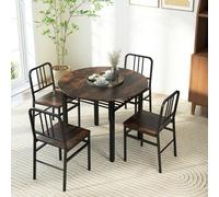 Costway 5 Piece Dining Table Set Round Kitchen Table & 4 Chairs-Coffee