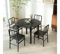 Costway 5 Piece Dining Table Set Round Kitchen Table & 4 Chairs-Gray