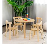 Costway 5-Piece Kids Table And Chair Set Children Wooden Activity Table 4 Curved Chairs