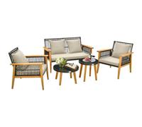 Costway 5 Piece Outdoor Conversation Set Rattan Woven Chair Set With 2 Coffee Tables