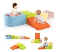 COSTWAY 5-Piece Soft Play Climbing Blocks, Baby Climb and Crawl Playset with Ball Pit, Foam Playground Montessori Toy for Toddlers