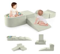 COSTWAY 5-Piece Soft Play Climbing Blocks, Baby Climb and Crawl Playset with Ball Pit, Foam Playground Montessori Toy for Toddlers (Green)