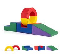COSTWAY 5-Piece Soft Play Climbing Blocks, Baby Climb and Crawl Playset with PU Leather Cover, Foam Playground Montessori Toy for Toddlers 12+ Months Old