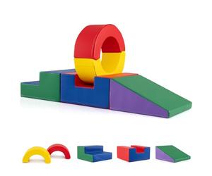 COSTWAY 5-Piece Soft Play Climbing Blocks, Baby Climb and Crawl Playset with PU Leather Cover, Foam Playground Montessori Toy for Toddlers 12+ Months Old