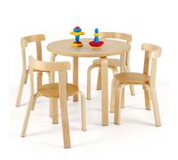 Costway 5 Piece Table & Chair Set Wooden Activity Table 4 Curved Chairs in Natural COSTWAY Natural