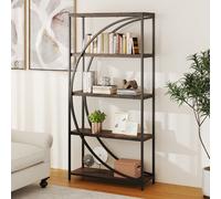 Costway 5-Tier Arc-Shaped Bookshelf Freestanding Tall Display Shelf With Metal Frame-Black Brown