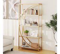 Costway 5-Tier Arc-Shaped Bookshelf Freestanding Tall Display Shelf With Metal Frame-Golden White