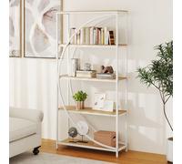 Costway 5-Tier Arc-Shaped Bookshelf Freestanding Tall Display Shelf With Metal Frame-White Natural