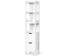 Costway 5-Tier Bathroom Tall Cabinet Storage Organizer Rack Stand Cupboard 2 drawers in White COSTWAY White