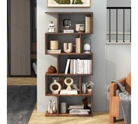 Costway 5-Tier Bookcase S-Shaped Bookshelf Wooden Storage Display Rack