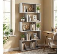 Costway 5-Tier Bookcase S-Shaped Bookshelf Wooden Storage Display Rack-Grey