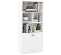 Costway 5-Tier Bookcase w/ 2 Doors 155 CM Tall Bookshelf Display Cabinet in White COSTWAY White