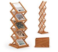 COSTWAY 5 Tier Foldable Bamboo Magazine Rack with 2 Adjustable Positions