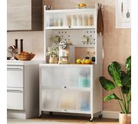Costway 5 Tier Kitchen Bakers Rack Multifunctional Microwave Stand W/ Flip Door Cabinets