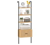 Costway 5-Tier Ladder Bookcase 184Cm Tall Wall-Mounted Bookshelf-Natural