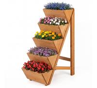 Costway 5-tier Raised Garden Bed Wooden Elevated Planter Box Planting Stand in Natural COSTWAY Natural