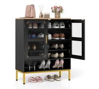 Costway 5-Tier Shoe Cabinet With Mesh Doors Wooden Modern Shoe Storage Organizer-Black