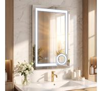 COSTWAY 500x700mm Bathroom Mirror with LED Lights, 3x Magnifier, Anti-Fog | 3-Color Dimmable, Memory Function & Touch Control, Illuminated Wall Mounted Vanity Mirror, Vertical LED Makeup Wall Mirror