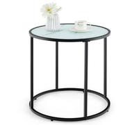 Costway 50Cm Round Side Table Modern Glass Coffee Table W/ Metal Frame
