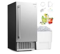 COSTWAY 50KG/24H Commercial Ice Machine with Adjustable Thickness | 11kg Storage Capacity, Self-Cleaning Design, Digital Display & Scoop, Stainless Steel Ice Maker Machine, Ice Cube Machine