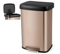 COSTWAY 50L/68L Kitchen Bin, Soft Closure Stainless Steel Recycling Pedal Bin with Deodorizer Box, Handle and Non-slip Base, Fingerprint-Proof Rubbish Trash Can Dustbin (50L,Gold)