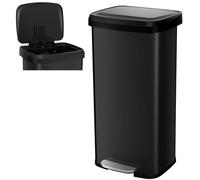 COSTWAY 50L/68L Kitchen Bin, Soft Closure Stainless Steel Recycling Pedal Bin with Deodorizer Box, Handle and Non-slip Base, Fingerprint-Proof Rubbish Trash Can Dustbin (68L, Black)