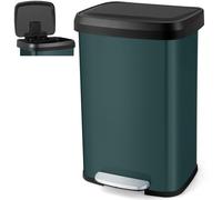 COSTWAY 50L/68L Kitchen Bin, Soft Closure Stainless Steel Recycling Pedal Bin with Deodorizer Box, Handle and Non-slip Base, Fingerprint-Proof Rubbish Trash Can Dustbin (50L, Dark Green)