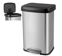 COSTWAY 50L/68L Kitchen Bin, Soft Closure Stainless Steel Recycling Pedal Bin with Deodorizer Box, Handle and Non-slip Base, Fingerprint-Proof Rubbish Trash Can Dustbin (50L,Silver)