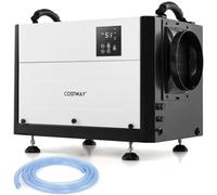 COSTWAY 50L/Day Commercial Dehumidifier, Industrial Compressor Dehumidifiers with Auto/Continuously Dry/Sleep Mode, 24H Timer, Auto Defrost, Memory Starting, LED Display & Drain Hose (White, 50L/Day)