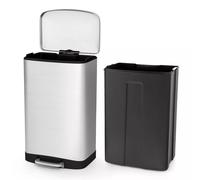 Costway 50L Trash Can Stainless Steel Pedal Garbage Can Lock Device Stay Open Trash Bin in Silver COSTWAY Silver
