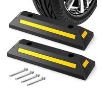 COSTWAY 54cm/182cm Rubber Curb, 1/2 Pack Parking Lot Vehicle Floor Wheel Stopper with Yellow Reflective Strips, Heavy Duty Garage Blocks Parking Target for Car Truck RV Trailer (2 Pack, 54x16x9cm)