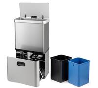 COSTWAY 56L Automatic Kitchen Bin, Touchless Motion Sensor Garbage Bin with 2 Removable Recycling Bin & Soft Closure Lid, Anti-Fingerprint Stainless Steel Smart Trash Can for Home Office (Silver)