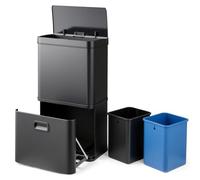 COSTWAY 56L Automatic Kitchen Bin, Touchless Motion Sensor Garbage Bin with 2 Removable Recycling Bin & Soft Closure Lid, Anti-Fingerprint Stainless Steel Smart Trash Can for Home Office (Black)